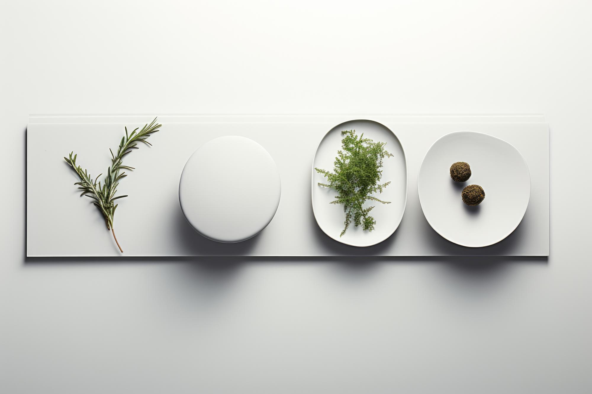 Three sample plated courses displayed on a dark slate